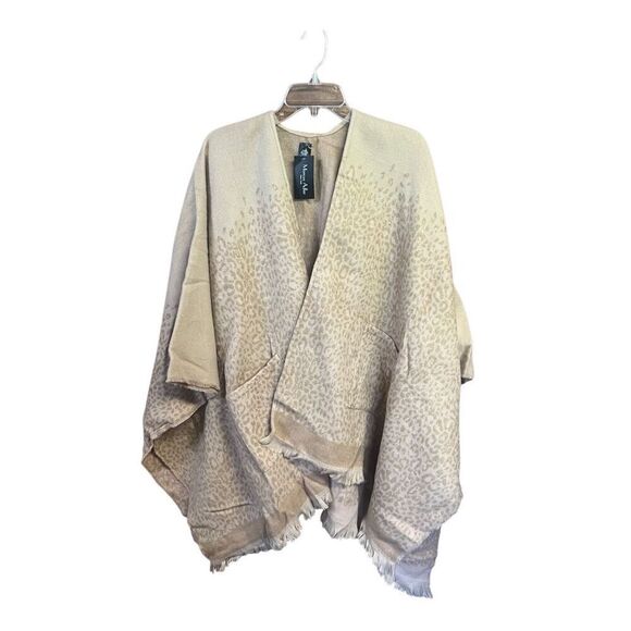 Marcos Adler Oversized Animal Print Open kimono poncho Beige on beige One Size N - Picture 1 of 5